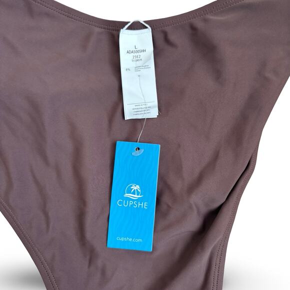 Cupshe Women’s L One Piece Swimsuit Brown Halter Deep V Plunge Monokini NWT - Picture 5 of 5